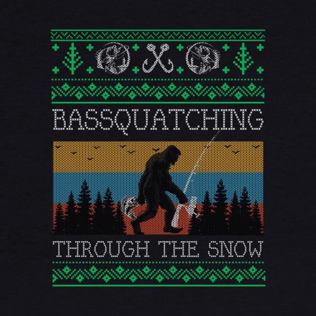 Christmas Sasquatch Bass Fishing Bigfoot Ugly Christmas Sweater by mrsmitful01